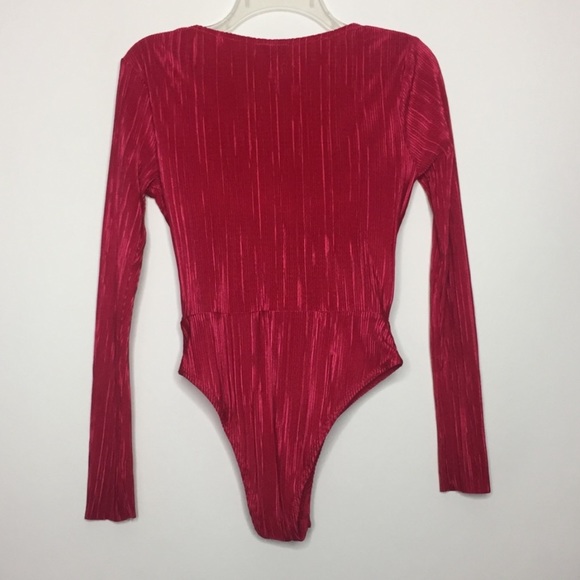 Topshop Plissé Faux Wrap Long Sleeve Bodysuit Pink Size 4 - Picture 7 of 13